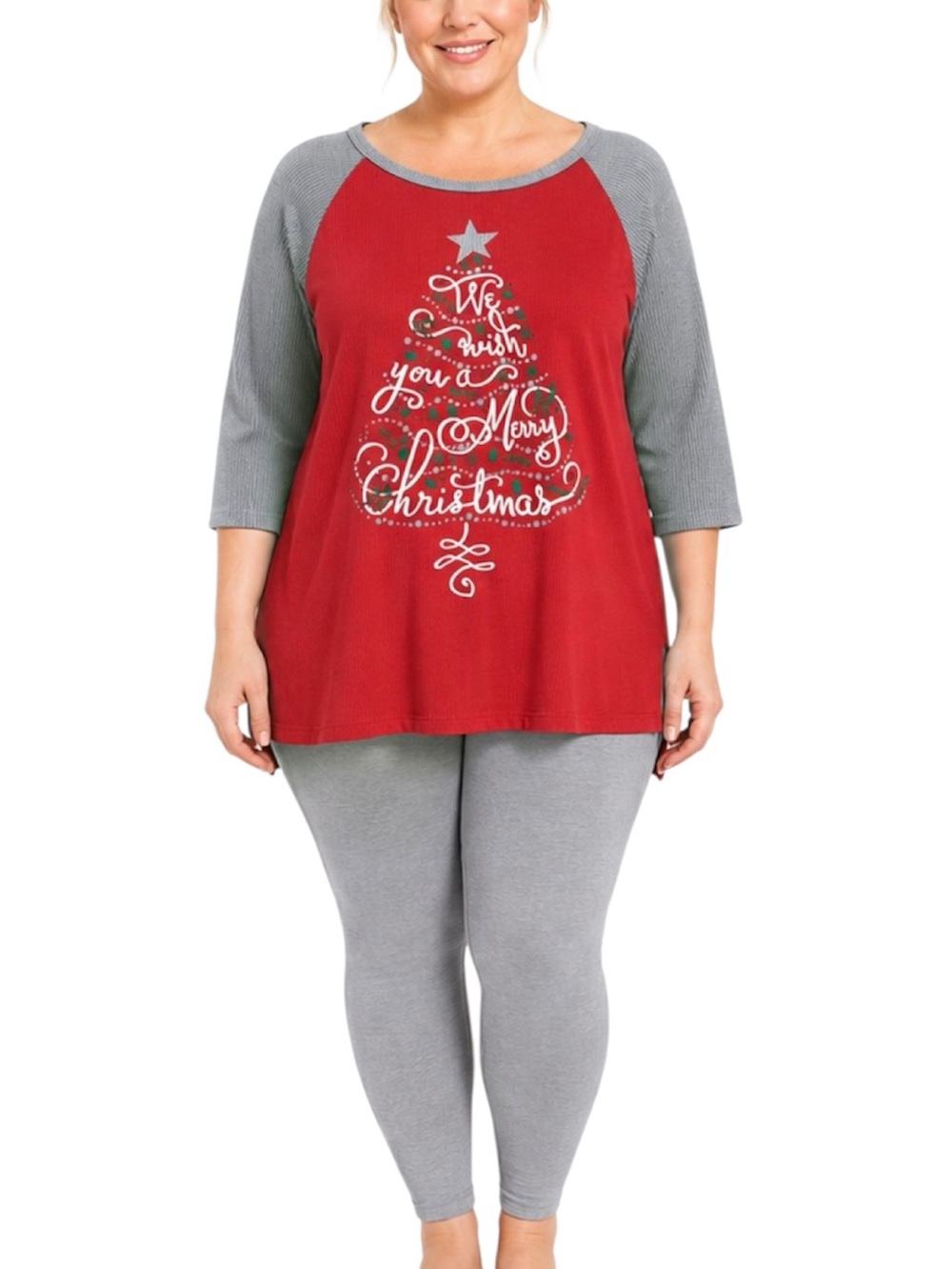 Holiday Time “We Wish You A Merry Christmas” Graphic Top (Size: 2X (20W-22W)